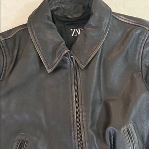 Zara Black Leather Fox Moto Jacket